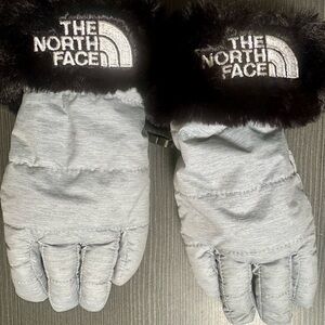 The North Face Gray Gloves with Black Fur Trim